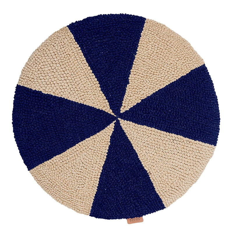 Ferm LIVING Arch Embroided Cushion, Round, Bright Blue - Offwhite 3 Ferm LIVING Arch Embroided Cushion, Round, Bright Blue - Offwhite