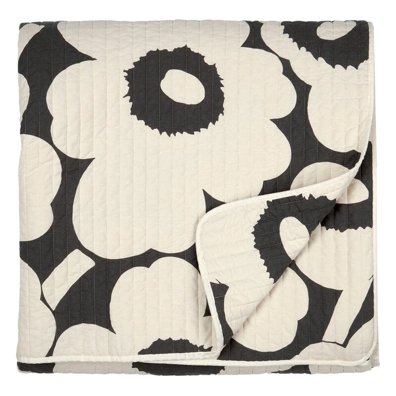 Marimekko Unikko Double Bed Cover, 260 X 260 Cm, Charcoal - Off-white 3 Marimekko Unikko Double Bed Cover, 260 X 260 Cm, Charcoal - Off-white - Image 2