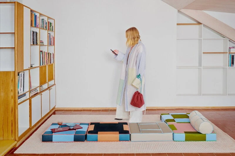 Juslin Maunula Floor Pouf, 60 X 60 Cm, Beige - Sky Blue 6 Juslin Maunula Floor Pouf, 60 X 60 Cm, Beige - Sky Blue - Image 4